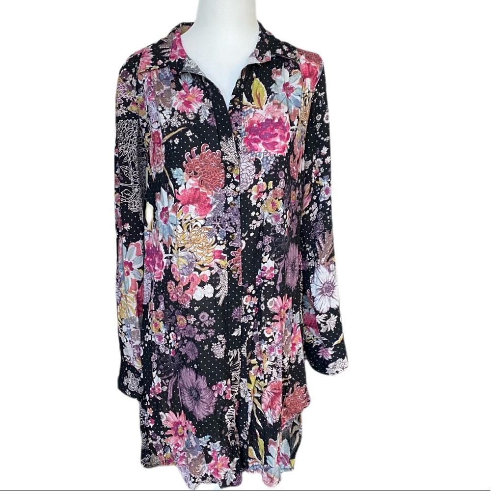 Maeve by Anthropologie floral print button down tunic/shirt Sz XS